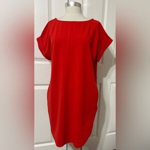 FIRST LOVE Women’s Red Dress Cuff Sleeves Pockets Size L